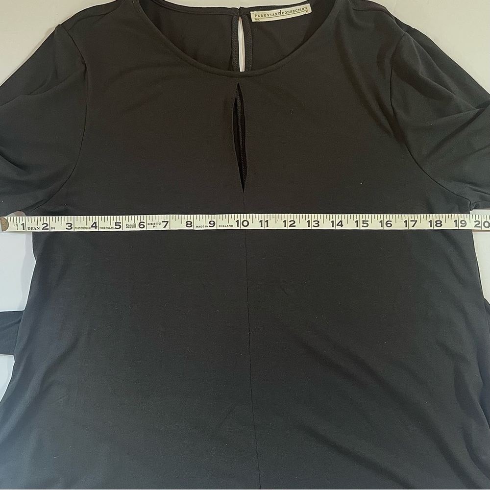 Peruvian Connection Black Keyhole Top Tie Waist Flutter Sleeve Stretch Blouse M - Picture 12 of 14
